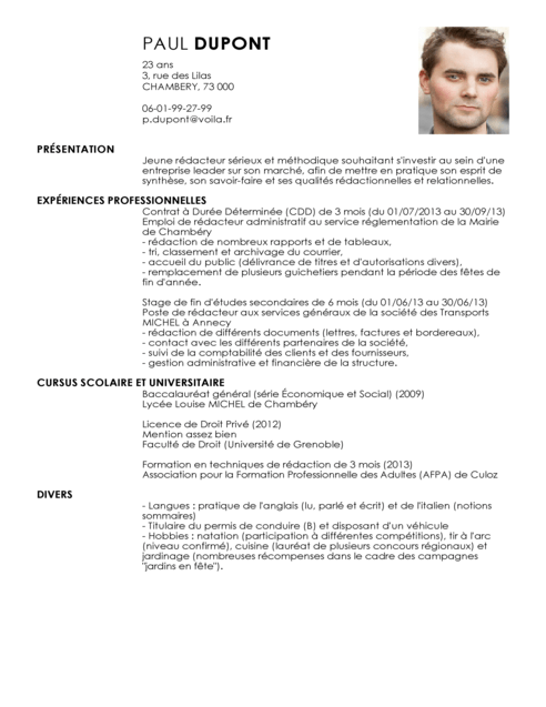 Exemple de CV Rédacteur  Exemples & Modèles de CV