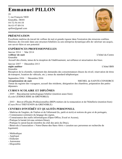 Exemple de CV Veilleur de Nuit  Exemples & Modèles de CV