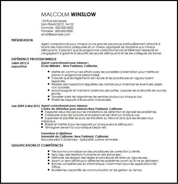 Exemple de CV Agent Correctionnel pour Mineurs | Exemples ...