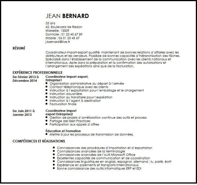 CV Coordinateur ImportExport  Exemple CV Coordinateur 