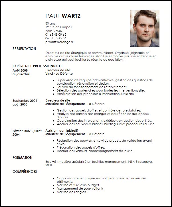 Exemple de CV Directeur de Site  Exemples & Modèles de CV