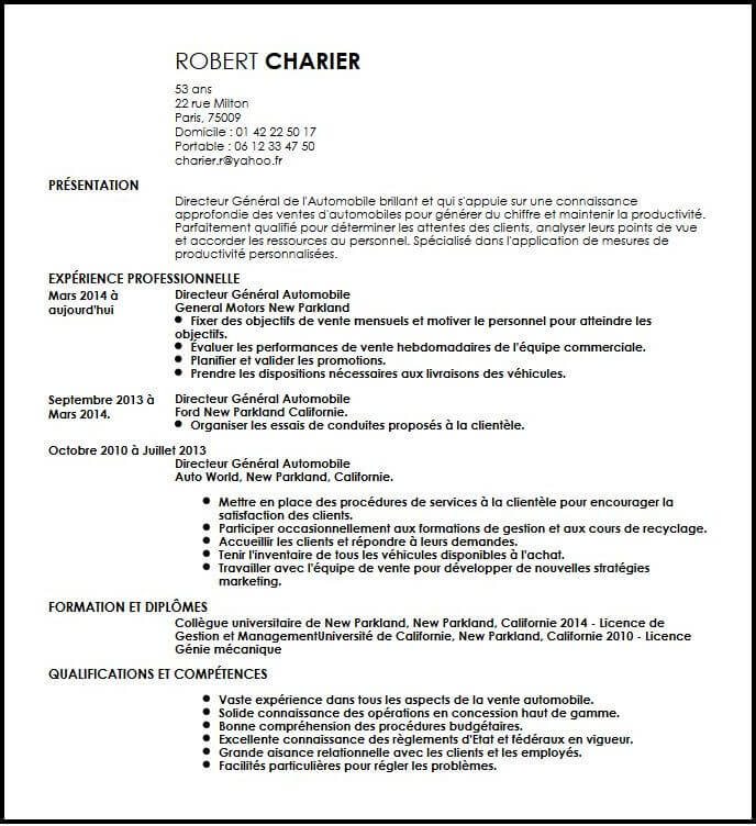 Exemple de CV Directeur Général Automobile  Exemples 