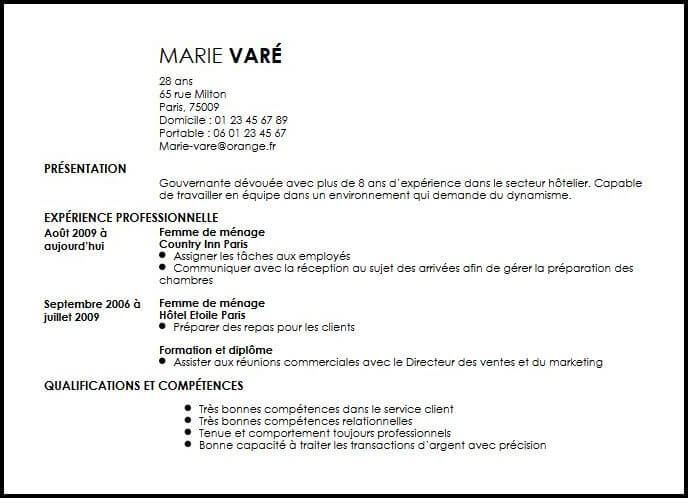 Exemple De Cv Gouvernante Exemples Modeles De Cv