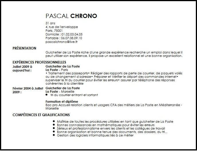 Exemple de CV Guichetier de la Poste  Exemples & Modèles 