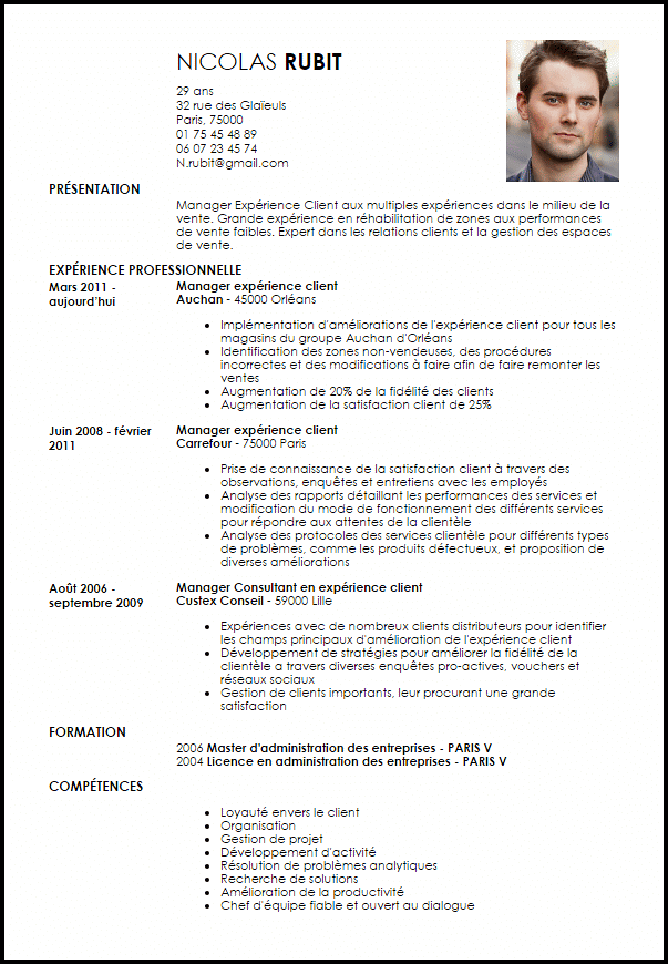 Exemple de CV Manager Expérience Client  Exemples 