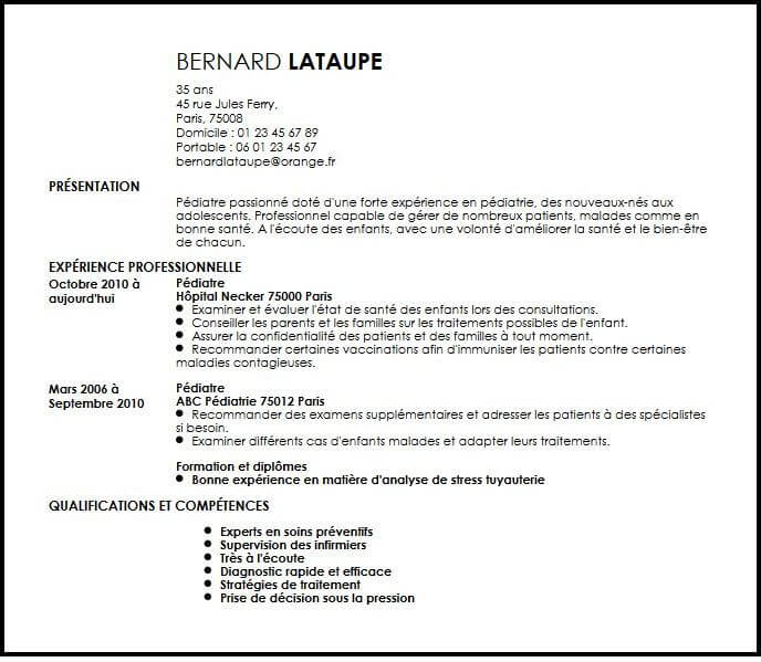 Exemple de CV Pédiatre  Exemples & Modèles de CV