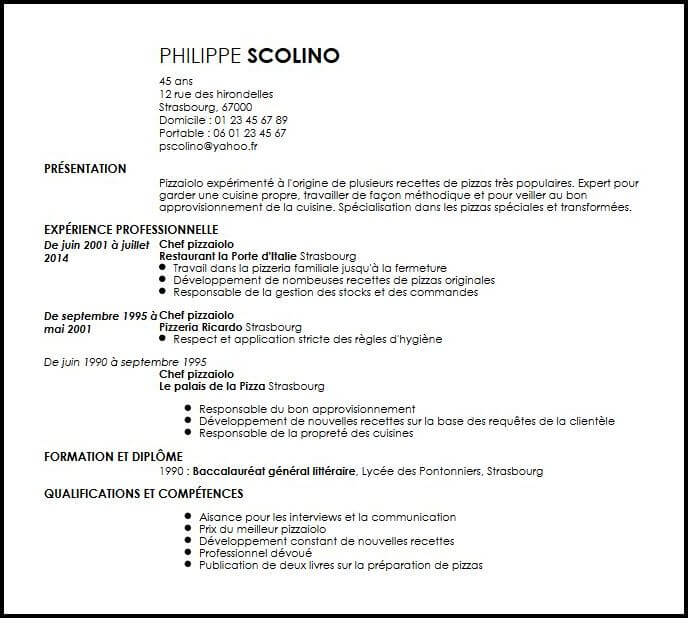 Exemple de CV Pizzaiolo  Exemples & Modèles de CV