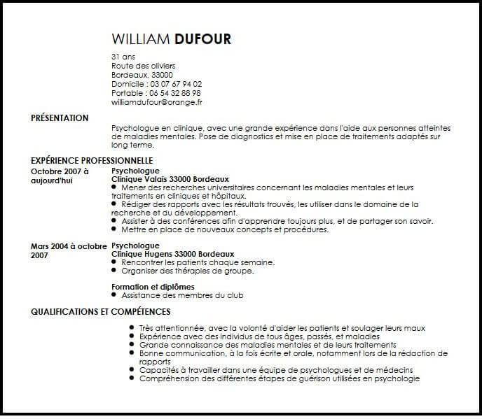 Exemple de CV Psychologue  Exemples & Modèles de CV