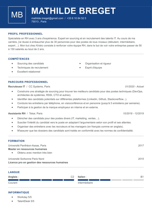 Exemple de CV Responsable RH | Exemples & Modèles de CV