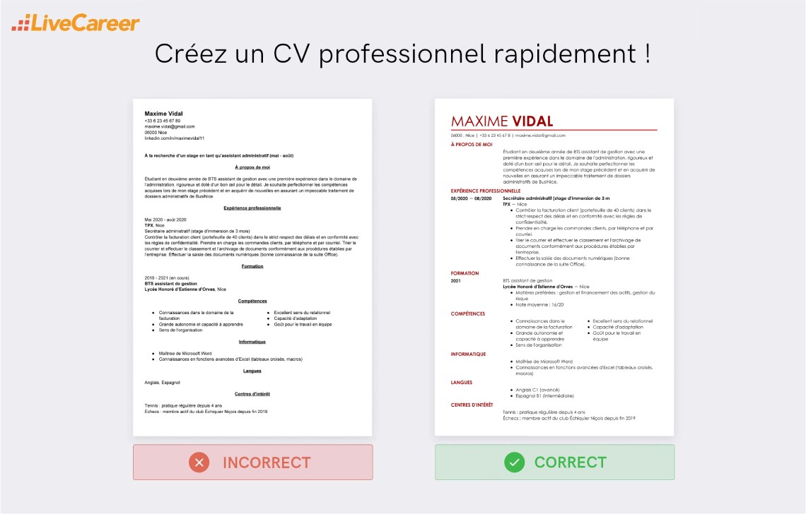 exemple cv stage