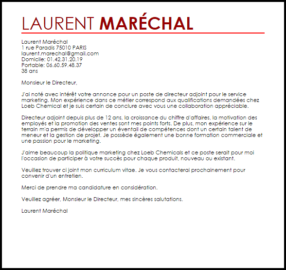 Lettre pour annoncer ldirecteur