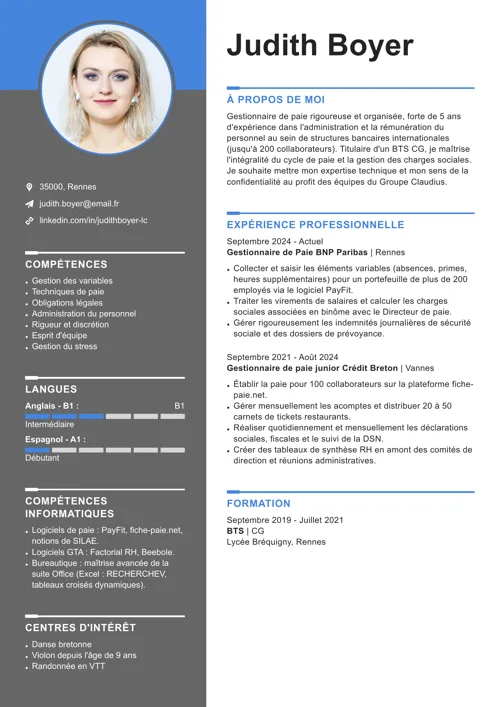 cv de gestionnaire de paie